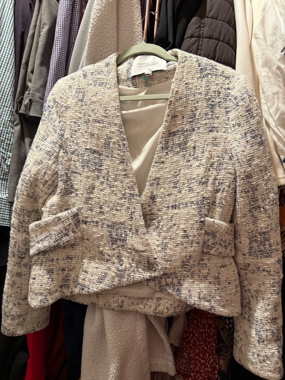 10 Crosby Derek Lam Ivory and Navy Tweed Cropped Blazer